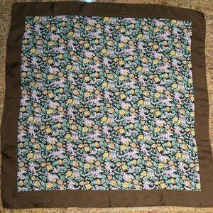 Vintage Liberty of London All Silk Scarf Brown Tones w Floral 22.75" x 23.25"